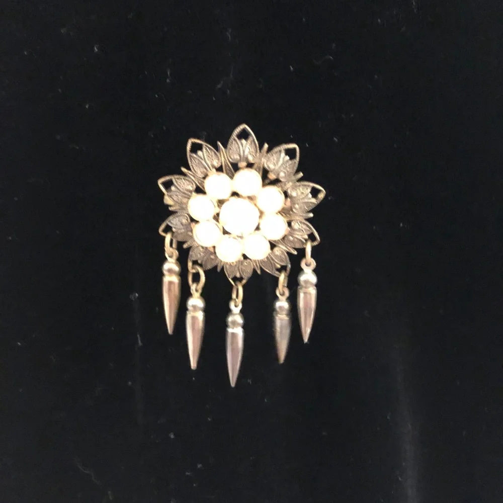 Antique Brass and Rhinestone Brooch